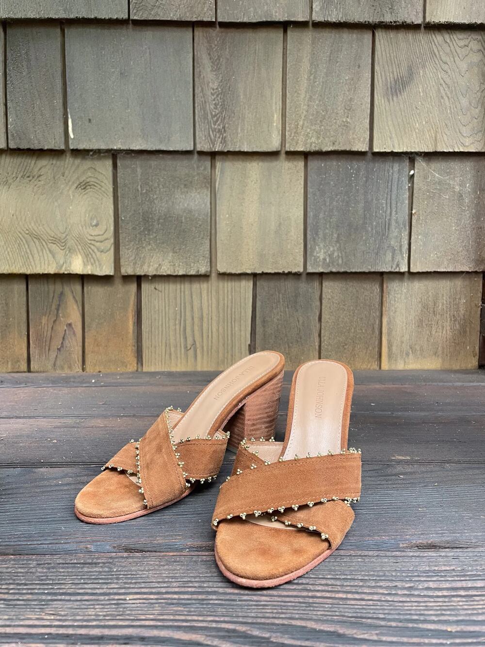 Ulla Johnson Brown Suede Block-Heel Slide Sandals Size 39